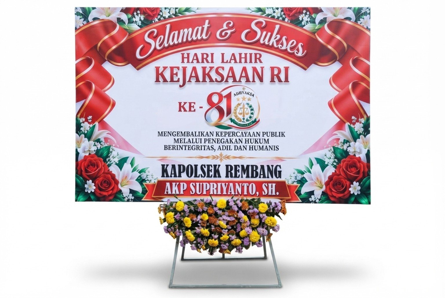 Bunga papan Selamat dan Sukses Hari Lahir Kejaksaan RI ke-81 untuk Kapolsek Rembang Probolinggo