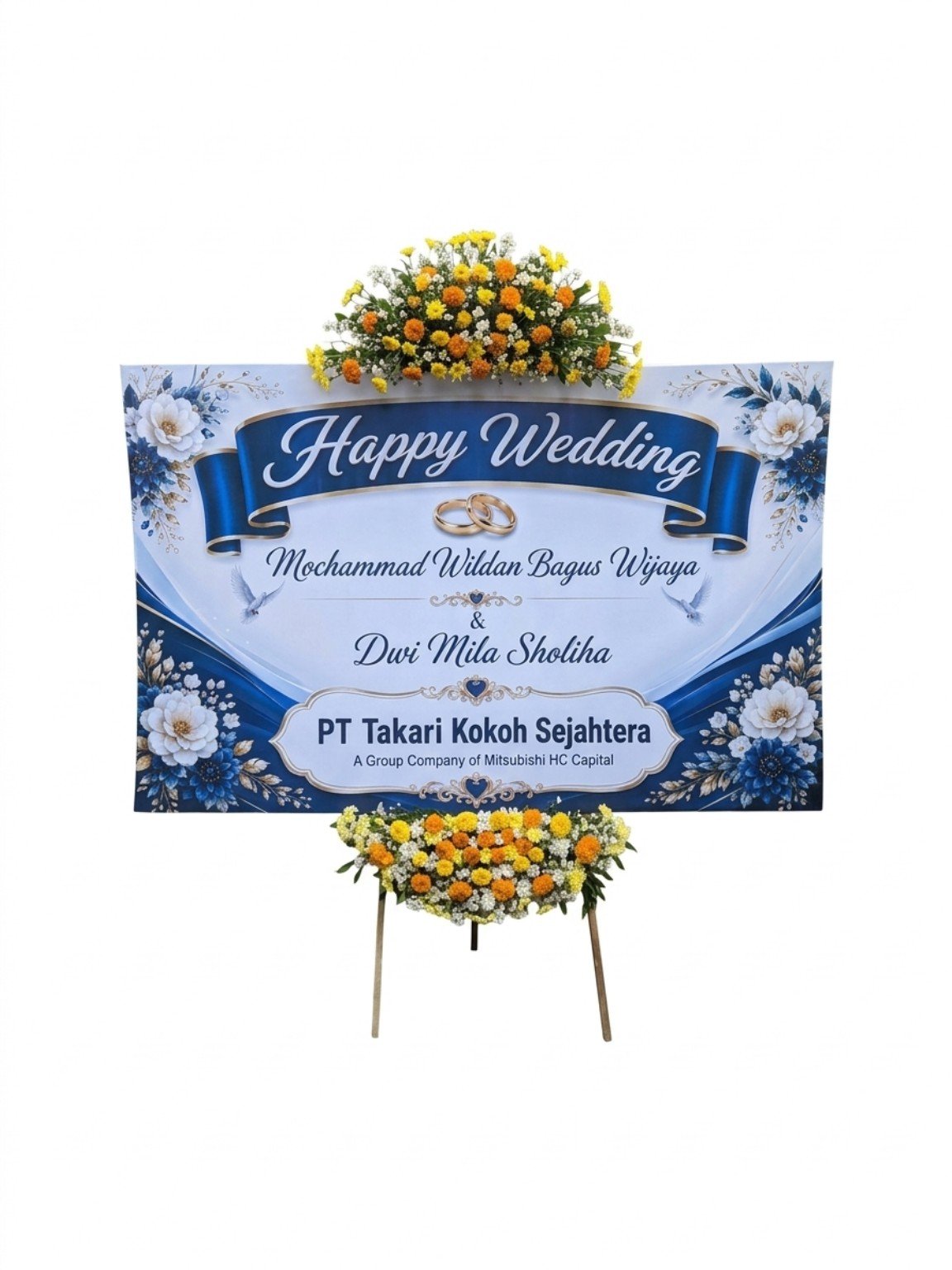 Bunga papan Happy Wedding untuk pernikahan di Probolinggo